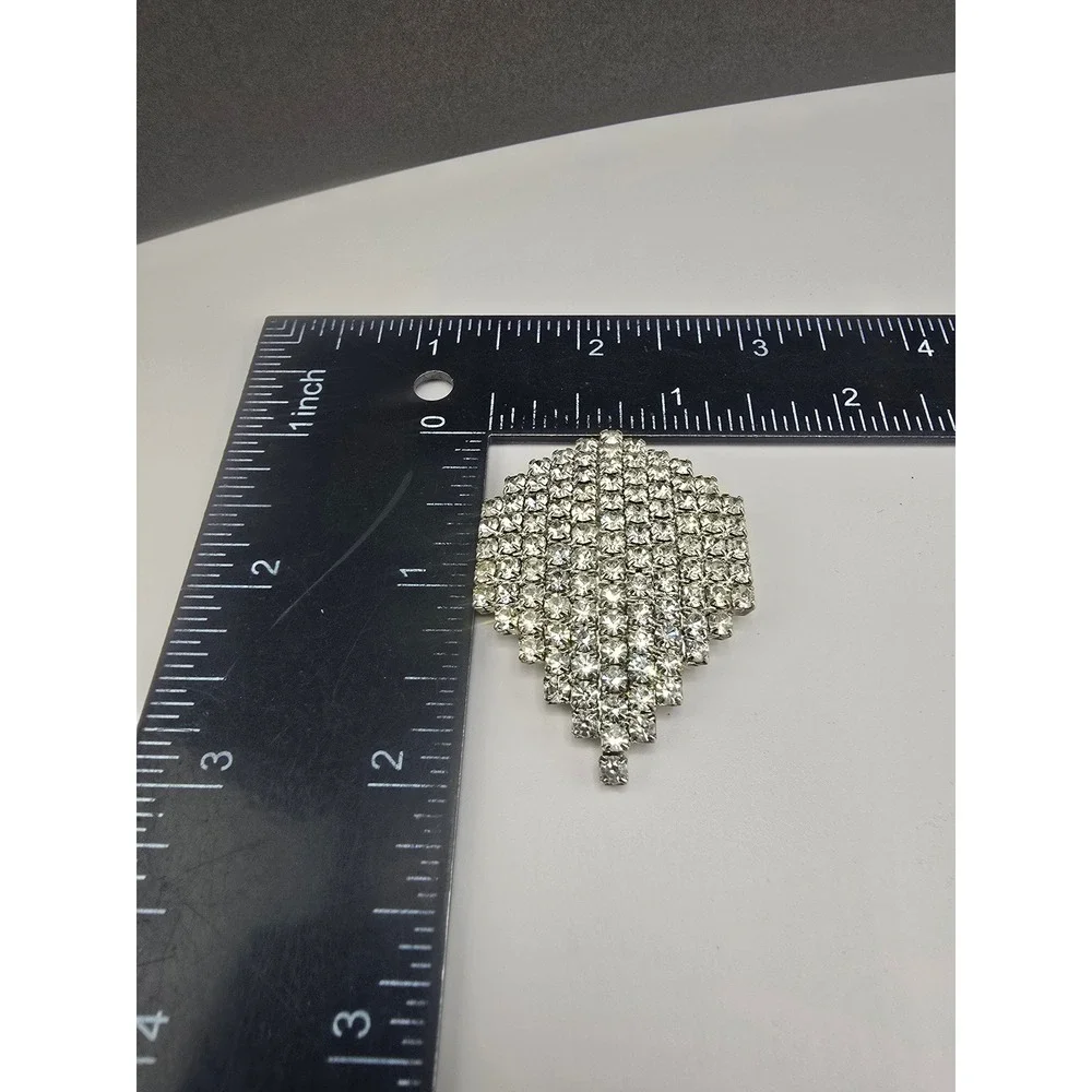 Vintage Estate Bolo Slide Silver Tone Clear Rhinestone Geometric Pointed 2.25in